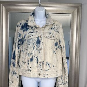 FREE PEOPLE Jones Tie Dye Blue Denim Jacket Size M.
